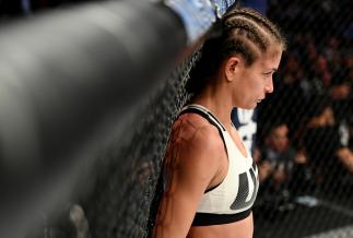 NEW YORK, NY - NOVEMBER 12: Karolina Kowalkiewicz of Poland looks on against Joanna Jedrzejczyk of Poland in their women's strawweight championship bout during the UFC 205 event at Madison Square Garden on November 12, 2016 in New York City. (Photo by J