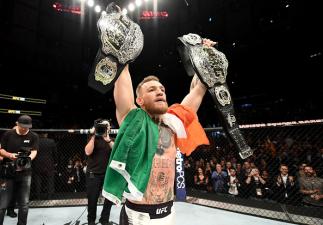 NEW YORK, NY - NOVEMBER 12: Conor McGregor of Ireland celebrates his KO victory over Eddie Alvarez of the United States in their lightweight championship bout during the UFC 205 event at Madison Square Garden on November 12, 2016 in New York City. (Phot