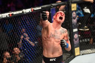 LAS VEGAS, NV - MARCH 04: Darren Elkins reacts to his victory over Mirsad Bektic of Bosnia in their featherweight bout during the UFC 209 event at T-Mobile Arena on March 4, 2017 in Las Vegas, Nevada. (Photo by Josh Hedges/Zuffa LLC/Zuffa LLC via Getty