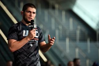 LAS VEGAS, NV - MARCH 01: Khabib Nurmagomedov of Russia holds an open workout for fans and media inside T-Mobile Arena on March 1, 2017 in Las Vegas, Nevada. (Photo by Jeff Bottari/Zuffa LLC/Zuffa LLC via Getty Images)