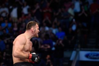 DALLAS, TX - MAY 13: Stipe Miocic celebrates his TKO victory over Junior Dos Santos in their UFC heavyweight championship fight during the UFC 211 event at the American Airlines Center on May 13, 2017 in Dallas, Texas. (Photo by Josh Hedges/Zuffa LLC/Zuf