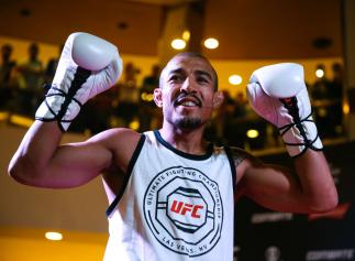 BRASILIA, BRAZIL - MAY 31: UFC featherweight champion Jose Aldo of Brazil holds an open training session at Barra Shopping on May 31, 2017 in Rio de Janeiro, Brazil. (Photo by Buda Mendes/Zuffa LLC/Zuffa LLC via Getty Images)