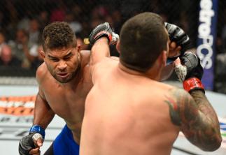 LAS VEGAS, NV - JULY 08: (L-R) Alistair Overeem of the Netherlands punches Fabricio Werdum of Brazil in their heavyweight bout during the UFC 213 event at T-Mobile Arena on July 8, 2017 in Las Vegas, Nevada. (Photo by Josh Hedges/Zuffa LLC/Zuffa LLC via