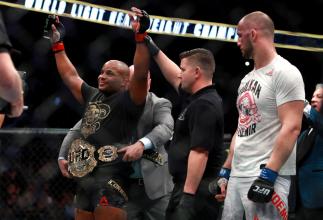 BOSTON, MA - JANUARY 20: Daniel Cormier reacts after defeating Volkan Oezdemir by TKO in their Light Heavyweight Championship fight during UFC 220 at TD Garden on January 20, 2018 in Boston, Massachusetts. (Photo by Mike Lawrie/Getty Images)