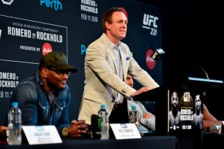 PERTH, AUSTRALIA - FEBRUARY 07: UFC Senior Vice President, International and Content David Shaw delivers an introduction speech to media during the UFC 221 Press Conference at Perth Arena on February 7, 2018 in Perth, Australia. (Photo by Jeff Bottari/Zu