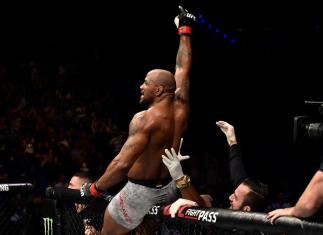PERTH, AUSTRALIA - FEBRUARY 11: Yoel Romero of Cuba celebrates his knockout victory over Luke Rockhold in their interim middleweight title bout during the UFC 221 event at Perth Arena on February 11, 2018 in Perth, Australia. (Photo by Jeff Bottari/Zuffa