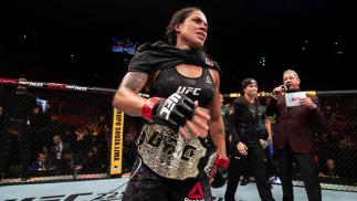 RIO DE JANEIRO, BRAZIL - MAY 12: Amanda Nunes of Brazil celebrates victory over Raquel Pennington of the United States in their women's bantamweight bout during the UFC 224 event at Jeunesse Arena on May 12, 2018 in Rio de Janeiro, Brazil. (Photo by Buda 