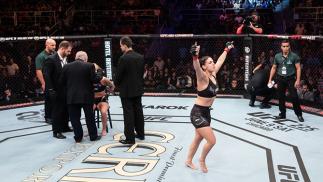 RIO DE JANEIRO, BRAZIL - MAY 12: Mackenzie Dern of the United States celebrates victory over Amanda Cooper of the United States in their women's strawweigth bout during the UFC 224 event at Jeunesse Arena on May 12, 2018 in Rio de Janeiro, Brazil. (Photo