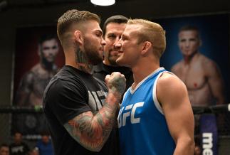 LAS VEGAS, NV - MARCH 01: (L-R) UFC bantamweight champion Cody Garbrandt and TJ Dillashaw face off during the filming of The Ultimate Fighter: Redemption at the UFC TUF Gym on March1, 2017 in Las Vegas, Nevada. (Photo by Brandon Magnus/Zuffa LLC/Zuffa LL