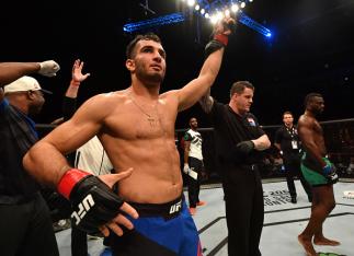 BELFAST, NORTHERN IRELAND - NOVEMBER 19:  Gegard Mousasi of Iran celebrates his TKO victory over Uriah Hall of Jamaica in their middleweight bout during the UFC Fight Night at the SSE Arena on November 19, 2016 in Belfast, Northern Ireland. (Photo by Bran