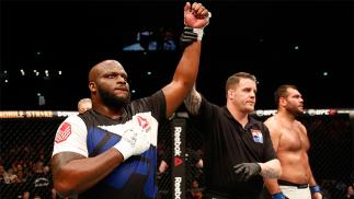 ZAGREB, CROATIA - APRIL 10: (L-R) Derrick Lewis celebrates his knock out victory over Gabriel Gonzaga in their heavyweight bout during the UFC Fight Night event at the Arena Zagreb on April 10, 2016 in Zagreb, Croatia. (Photo by Srdjan Stevanovic/Zuffa LL
