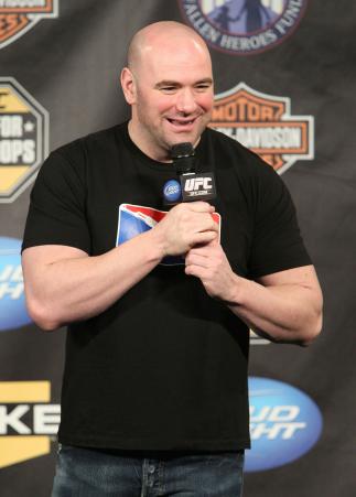 UFC President Dana White answers questions from the troops during a Q&A session at the UFC Fight for the Troops Weigh-in.