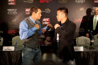 MACAO, CHINA - SEPTEMBER 6: Rich Franklin and Cung Le face off during a press conference at The Venetian® Macao-Resort-Hotel on September 6, 2012 in Macao, China. (Photo by Zuffa LLC)