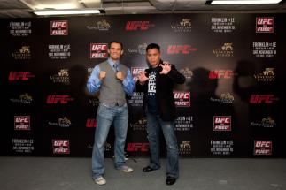 MACAO, CHINA - SEPTEMBER 6: Rich Franklin and Cung Le pose for press and media during a press conference at The Venetian® Macao-Resort-Hotel on September 6, 2012 in Macao, China. (Photo by Zuffa LLC)