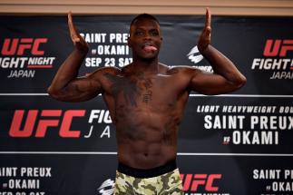 Ovince Saint Preux of the United States steps on the scale during the UFC Fight Night Weigh-in at the Hilton Tokyo on September 21, 2017 in Tokyo, Japan. (Photo by Jeff Bottari/Zuffa LLC)