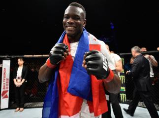 Ovince Saint Preux celebrates his submission victory over Yushin Okami of Japan in their light heavyweight bout during the UFC Fight Night event inside the Saitama Super Arena on September 22, 2017 in Saitama, Japan. (Photo by Jeff Bottari/Zuffa LLC)