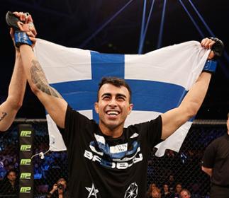 Makwan Amirkhani of Finland celebrates after his knockout victory over Andy Ogle of England during the UFC Fight Night, January 24, 2015 in Stockholm, Sweden. (Photo by Josh Hedges/Zuffa LLC)