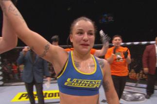 Raquel Pennington Hand Raised after fight at TUF 18 Finale