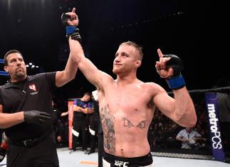 LAS VEGAS, NV - JULY 07: Justin Gaethje celebrates after defeating Michael Johnson in their lightweight bout during The Ultimate Fighter Finale at T-Mobile Arena on July 7, 2017 in Las Vegas, Nevada. (Photo by Brandon Magnus/Zuffa LLC/Zuffa LLC via Gett