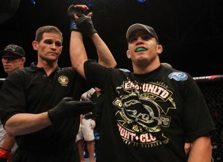 Jake Ellenberger celebrates his win.