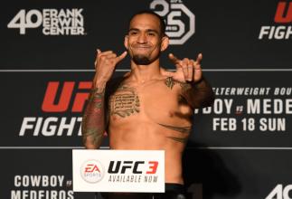 AUSTIN, TX - FEBRUARY 17: Yancy Medeiros poses on the scale during the UFC Fight Night Weigh-in at the JW Marriott hotel on February 17, 2018 in Austin, Texas. (Photo by Josh Hedges/Zuffa LLC/Zuffa LLC via Getty Images)