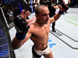 BOSTON, MA - JANUARY 17: Eddie Alvarez reacts after the conclusion of his lightweight bout against Anthony Pettis during the UFC Fight Night event inside TD Garden on January 17, 2016 in Boston, Massachusetts. (Photo by Jeff Bottari/Zuffa LLC/Zuffa LLC v