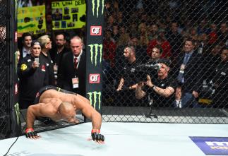 CHARLOTTE, NC - JANUARY 27:   Ronaldo Souza of Brazil enters the Octagon before facing Derek Brunson in their middleweight bout during a UFC Fight Night event at Spectrum Center on January 27, 2018 in Charlotte, North Carolina. (Photo by Josh Hedges/Zuffa