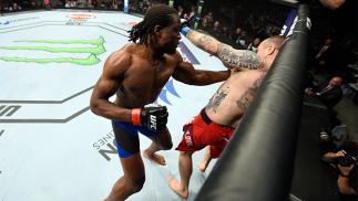 CHICAGO, IL - JULY 23: (L-R) Francis Ngannou of Cameroon punches Bojan Mihajlovic of Serbia in their heavyweight bout during the UFC Fight Night event at the United Center on July 23, 2016 in Chicago, Illinois. (Photo by Josh Hedges/Zuffa LLC/Zuffa LLC vi