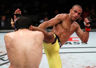 FORTALEZA, BRAZIL - MARCH 11: (R-L) Edson Barboza of Brazil kicks Beneil Dariush of Iran in their lightweight bout during the UFC Fight Night event at CFO - Centro de Forma�co Olimpica on March 11, 2017 in Fortaleza, Brazil. (Photo by Buda Mendes/Zuffa L