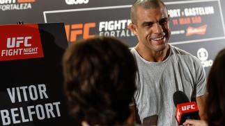FORTALEZA, BRAZIL - MARCH 09: Middleweight contender Vitor Belfort of Brazil speaks to the media during Ultimate Media Day at Gran Marquise Hotel on March 09, 2017 in Fortaleza, Brazil. (Photo by Buda Mendes/Zuffa LLC/Zuffa LLC via Getty Images)
