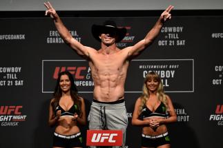 GDANSK, POLAND - OCTOBER 20: Donald Cerrone poses on the scale during the UFC Fight Night Weigh-in inside Ergo Arena on October 20, 2017 in Gdansk, Poland. (Photo by Jeff Bottari/Zuffa LLC/Zuffa LLC via Getty Images)