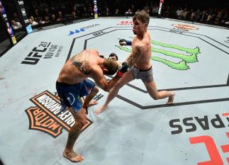 GDANSK, POLAND - OCTOBER 21: (R-L) Darren Till of England punches Donald Cerrone in their welterweight bout during the UFC Fight Night event inside Ergo Arena on October 21, 2017 in Gdansk, Poland. (Photo by Jeff Bottari/Zuffa LLC/Zuffa LLC via Getty Ima
