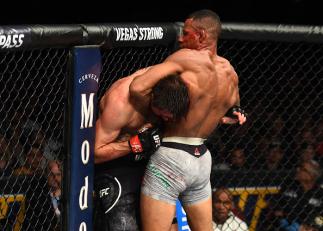 GLENDALE, AZ - APRIL 14: (R-L) Alex Oliveira of Brazil attempts to submit Carlos Condit in their welterweight fight during the UFC Fight Night event at the Gila Rivera Arena on April 14, 2018 in Glendale, Arizona. (Photo by Josh Hedges/Zuffa LLC/Zuffa LL