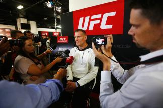 HAMBURG, GERMANY - SEPTEMBER 01: Josh Barnett of the USA speaks to the press during the Ultimate Media Day for the UFC Fight Night held at Barclaycard Arena on September 1, 2016 in Hamburg, Germany. Andrei 'The Pit Bull' Arlovski and Josh 'The Warmaster