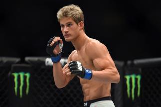 HOUSTON, TX - OCTOBER 03: Sage Northcutt looks to strike Francisco Trevino in their lightweight bout during the UFC 192 event at the Toyota Center on October 3, 2015 in Houston, Texas. (Photo by Jeff Bottari/Zuffa LLC/Zuffa LLC via Getty Images)