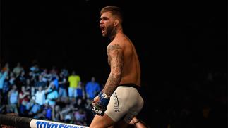 LAS VEGAS, NV - MAY 29: Cody Garbrandt reacts to his victory over Thomas Almeida of Brazil in their bantamweight bout during the UFC Fight Night event inside the Mandalay Bay Events Center on May 29, 2016 in Las Vegas, Nevada. (Photo by Josh Hedges/Zuffa