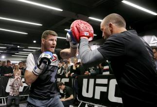 LONDON, ENGLAND - FEBRUARY 24: Michael Bisping during the UFC Fight Night Open Workouts at JD Sports on February 24, 2016 in London, England. (Photo by Scott Heavey/Zuffa LLC/Zuffa LLC via Getty Images)