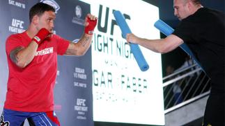 PASAY, PHILIPPINES - MAY 13: Fankie Edgar holds an open training session for fans and media at the Music Hall inside the Mall of Asia on May 13, 2015 in Pasay, Philippines. (Photo by Mitch Viquez/Zuffa LLC/Zuffa LLC via Getty Images)