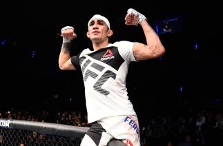 MEXICO CITY, MEXICO - NOVEMBER 05: Tony Ferguson of the United States celebrates his victory over Rafael Dos Anjos of Brazil in their lightweight bout during the UFC Fight Night event at Arena Ciudad de Mexico on November 5, 2016 in Mexico City, Mexico.