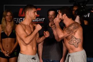 NASHVILLE, TN - APRIL 21: (L-R) Al Iaquinta and Diego Sanchez face off during the UFC Fight Night weigh-in at the Sheraton Music City Hotel on April 21, 2017 in Nashville, Tennessee. (Photo by Jeff Bottari/Zuffa LLC/Zuffa LLC via Getty Images)
