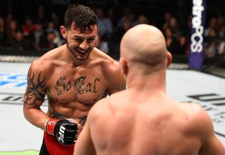 NASHVILLE, TN - APRIL 22: (R-L) Cub Swanson squares off with Artem Lobov of Russia in their featherweight bout during the UFC Fight Night event at Bridgestone Arena on April 22, 2017 in Nashville, Tennessee. (Photo by Jeff Bottari/Zuffa LLC/Zuffa LLC via