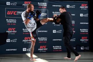 OTTAWA, ON - JUNE 16: Donald 'Cowboy' Cerrone works out for the fans and media during the UFC Fight Night Open Workouts at the Aberdeen Pavilion on June 16, 2016 in Ottawa, Ontario, Canada. (Photo by Jeff Bottari/Zuffa LLC/Zuffa LLC via Getty Images)