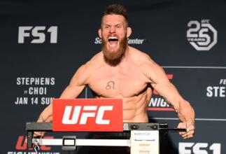 ST. LOUIS, MO - JANUARY 13: Emil Meek of Norway poses on the scale during the UFC Fight Night weigh-in on January 13, 2018 in St. Louis, Missouri. (Photo by Josh Hedges/Zuffa LLC/Zuffa LLC via Getty Images)