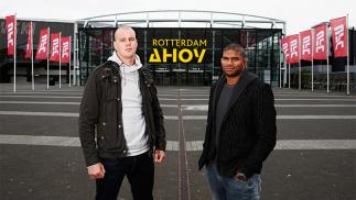 ROTTERDAM, NETHERLANDS - MARCH 22: Alistair Overeem (R) and Stefan Struve both of the Netherlands pose during the UFC photo call at Ahoy on March 22, 2016 in Rotterdam, Netherlands. UFC Fight Night 87 takes place May 8 at Ahoy Rotterdam. (Photo by Dean
