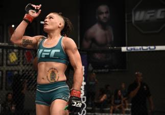 LAS VEGAS, NV - AUGUST 18: (L-R) Sijara Eubanks punches Roxanne Modafferi during the filming of The Ultimate Fighter: A New World Champion at the UFC TUF Gym on August 18, 2017 in Las Vegas, Nevada. (Photo by Brandon Magnus/Zuffa LLC/Zuffa LLC via Getty
