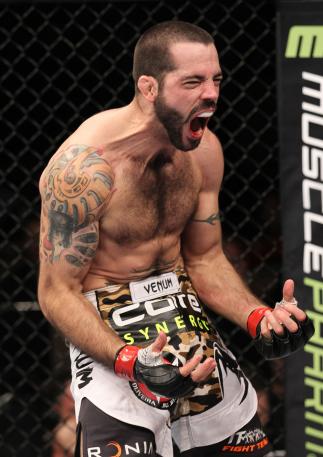 LAS VEGAS, NV - FEBRUARY 04: Matt Brown reacts to his knockout of Chris Cope during the UFC 143 event at Mandalay Bay Events Center on February 4, 2012 in Las Vegas, Nevada. (Photo by Nick Laham/Zuffa LLC/Zuffa LLC via Getty Images) *** Local Caption **