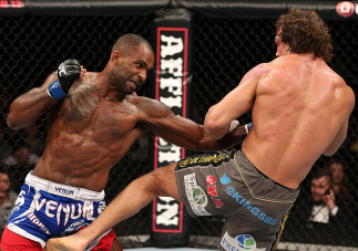 NOTTINGHAM, ENGLAND - SEPTEMBER 29: (L-R) Jimi Manuwa punches Kyle Kingsbury during their light heavyweight fight at the UFC on Fuel TV event at Capital FM Arena on September 29, 2012 in Nottingham, England. (Photo by Josh Hedges/Zuffa LLC/Zuffa LLC via