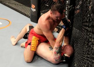 Kyle Noke of Australia fights Rob Kimmons (R) of the USA during their UFC Middleweight bout at the Konig Pilsner Arena on November 13, 2010 in Oberhausen, Germany. (Photo by Josh Hedges/Zuffa LLC/Zuffa LLC)