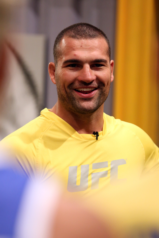 SAO PAULO, BRAZIL - JANUARY 30: Mauricio 'Shogun' Rua meets with Team Wanderlei Silva before Team Wanderlei fighter Paulo Costa faces Team Sonnen fighter Marcio Junior in their middleweight fight during season three of The Ultimate Fighter Brazil on Janu