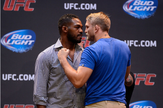 LOS ANGELES, CA - JULY 30: UFC light heavyweight champion Jon Jones (L) and upcoming opponent Alexander Gustafsson square off for the media during the UFC World Tour 2013 press conference at Club Nokia at L.A. Live on July 30, 2013 in Los Angeles, Califo